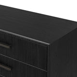 As fans of modern materials at Amethyst, we love the optimistic inspired Rosenell 6 Drawer Dresser - Black Paper Cord. This item pairs well with other brands such as Four Hands and is perfect for loft homes Amethyst Home provides interior design, new home construction design consulting, vintage area rugs, and lighting in the Laguna Beach metro area.