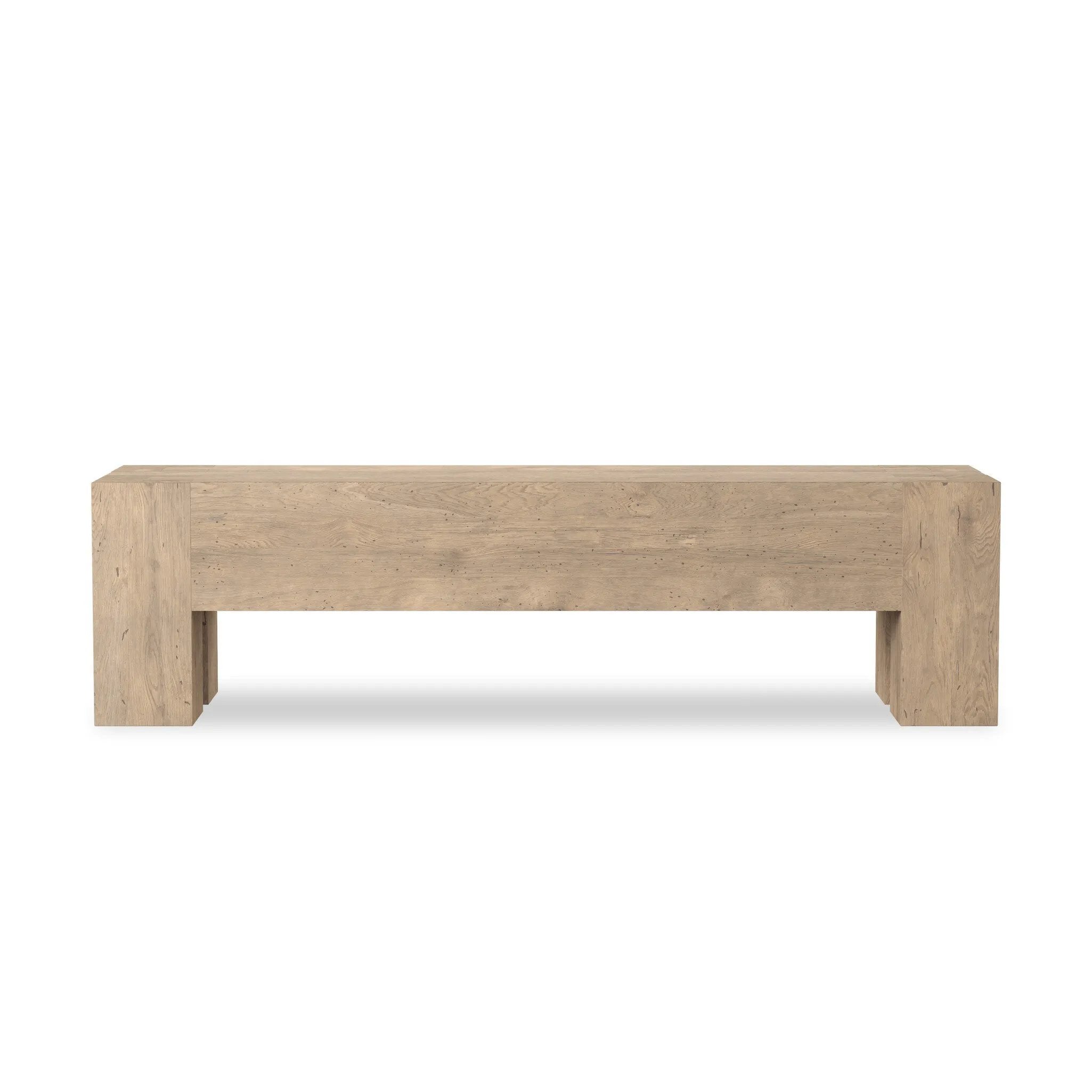 Made from thick-cut oak veneer with a faux rustic finish made to emulate wormwood, with clean Parsons lines, chunky squared legs and dovetail joinery detailing.As fans of organic modern aesthetics at Amethyst, we love the warm modern inspired Abaso Accent Bench - Whitewash Rustic Wormwood Oak. Amethyst Home provides interior design, new home construction design consulting, vintage area rugs, and lighting in the Charlotte metro area.