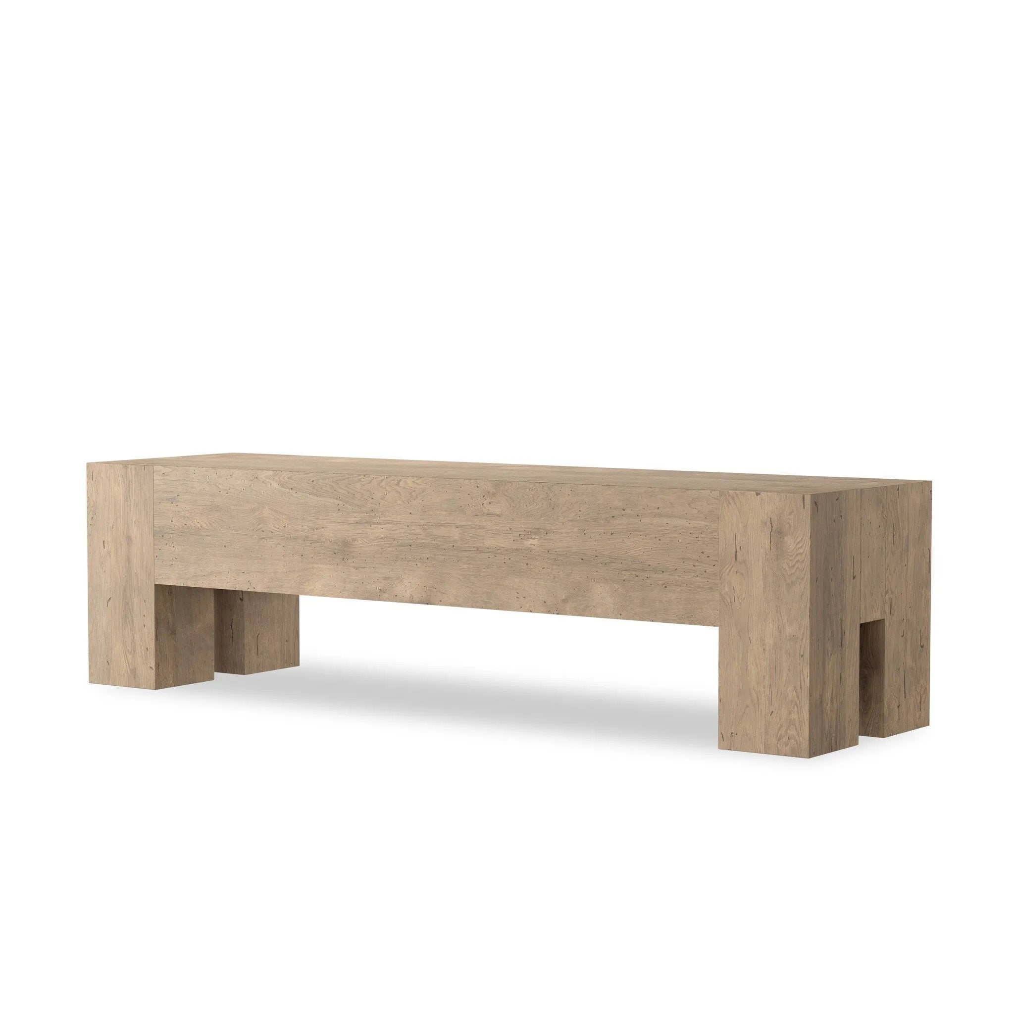 Made from thick-cut oak veneer with a faux rustic finish made to emulate wormwood, with clean Parsons lines, chunky squared legs and dovetail joinery detailing.As fans of organic modern aesthetics at Amethyst, we love the warm modern inspired Abaso Accent Bench - Whitewash Rustic Wormwood Oak. Amethyst Home provides interior design, new home construction design consulting, vintage area rugs, and lighting in the Kansas City metro area.
