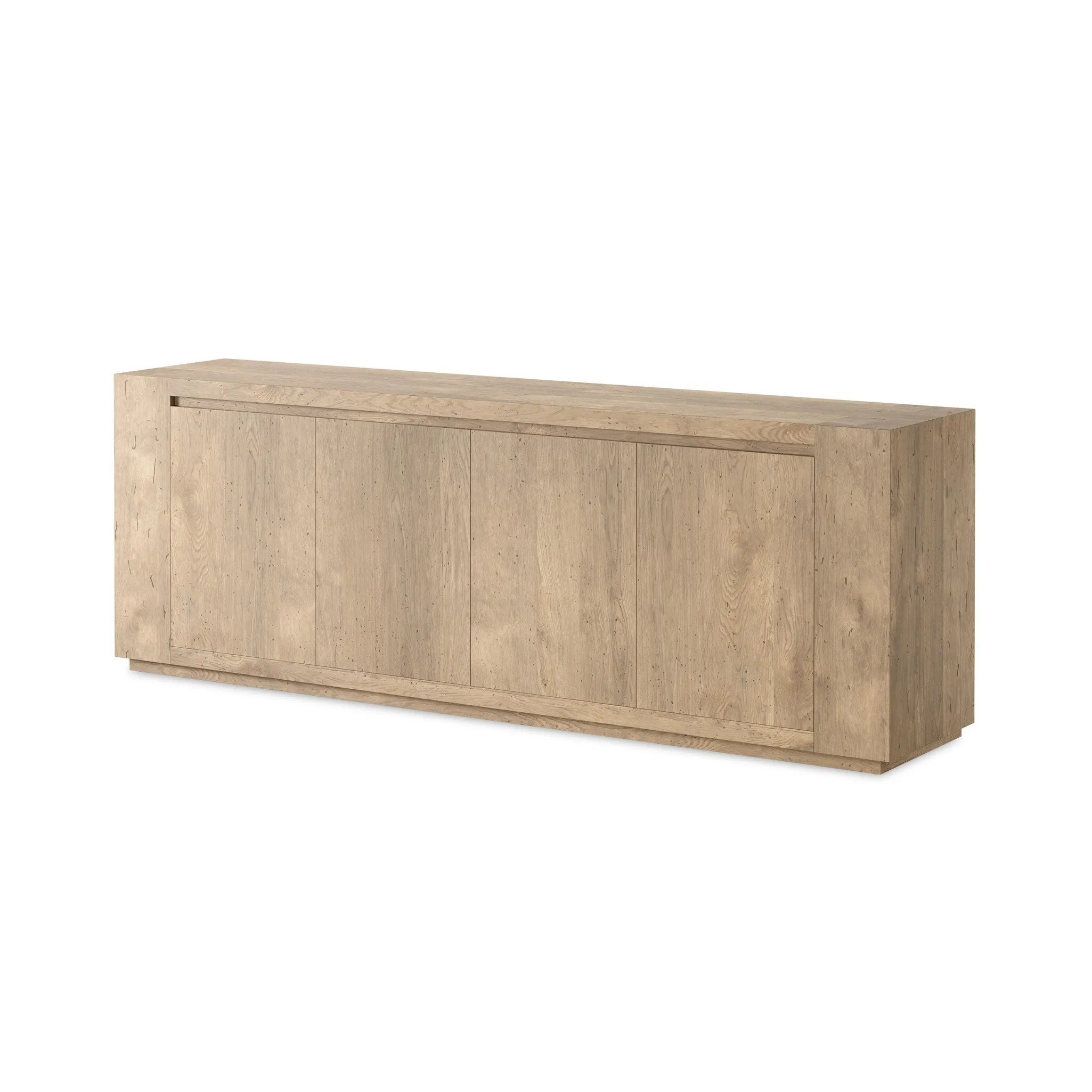 Made from thick-cut oak veneer with a faux rustic finish made to emulate wormwood oak, this low, large-scale sideboard features chunky squared legs and dovetail joinery detailing.As lovers of natural materials at Amethyst, we love the designer inspired Abaso Sideboard - Whitewash Rustic Wormwood Oak. Amethyst Home provides interior design, new home construction design consulting, vintage area rugs, and lighting in the Boston metro area.
