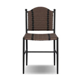 A bistro-style outdoor dining chair, merging a timeless profile with a unique stripe detail woven into the back. Finial details finish the dark bronze frame. Cover or store indoors during inclement weather and when not in use.As enthusiasts of luxe style at Amethyst, we love the nature inspired Abel Outdoor Dining Chair. Amethyst Home provides interior design, new home construction design consulting, vintage area rugs, and lighting in the Boston metro area.