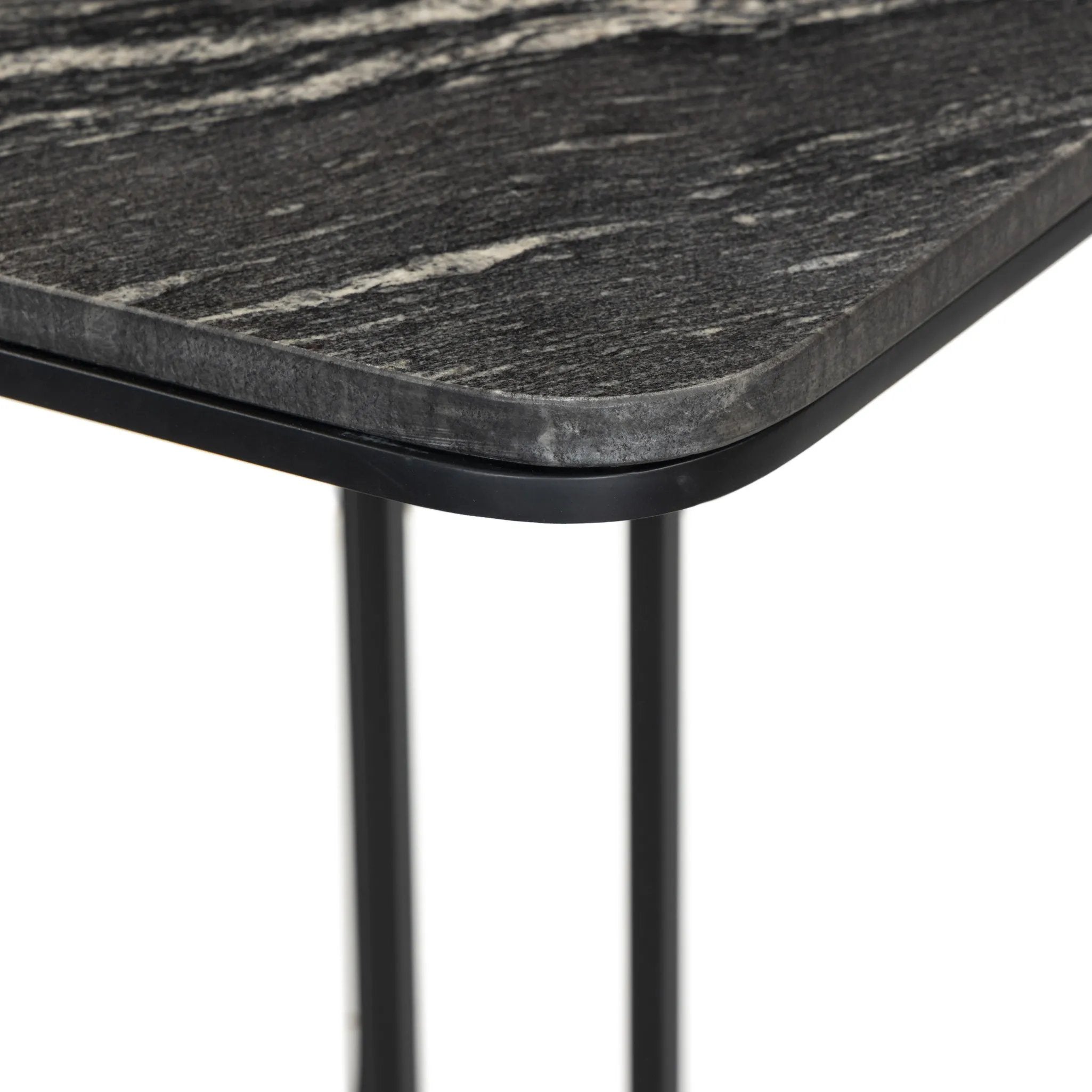 Featuring Adalley Polished Black Marble C Table by Four Hands at Amethyst Home. Add a pop of marble in a classic, matte black. Complemented by a monochromatic C-table base slides perfectly over a sofa, adding an easy surface.Overall Dimensions: 15.00"w x 19.00"d x 23.00"hWeight : 31.42 lbsMaterials: Solid Marble, Iron. Amethyst Home provides interior design, new home construction design consulting, vintage area rugs, and lighting in the Calabasas metro area.