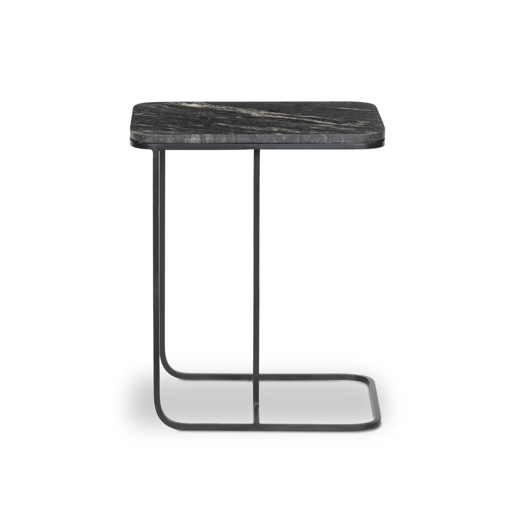 Featuring Adalley Polished Black Marble C Table by Four Hands at Amethyst Home. Add a pop of marble in a classic, matte black. Complemented by a monochromatic C-table base slides perfectly over a sofa, adding an easy surface.Overall Dimensions: 15.00"w x 19.00"d x 23.00"hWeight : 31.42 lbsMaterials: Solid Marble, Iron. Amethyst Home provides interior design, new home construction design consulting, vintage area rugs, and lighting in the Houston metro area.