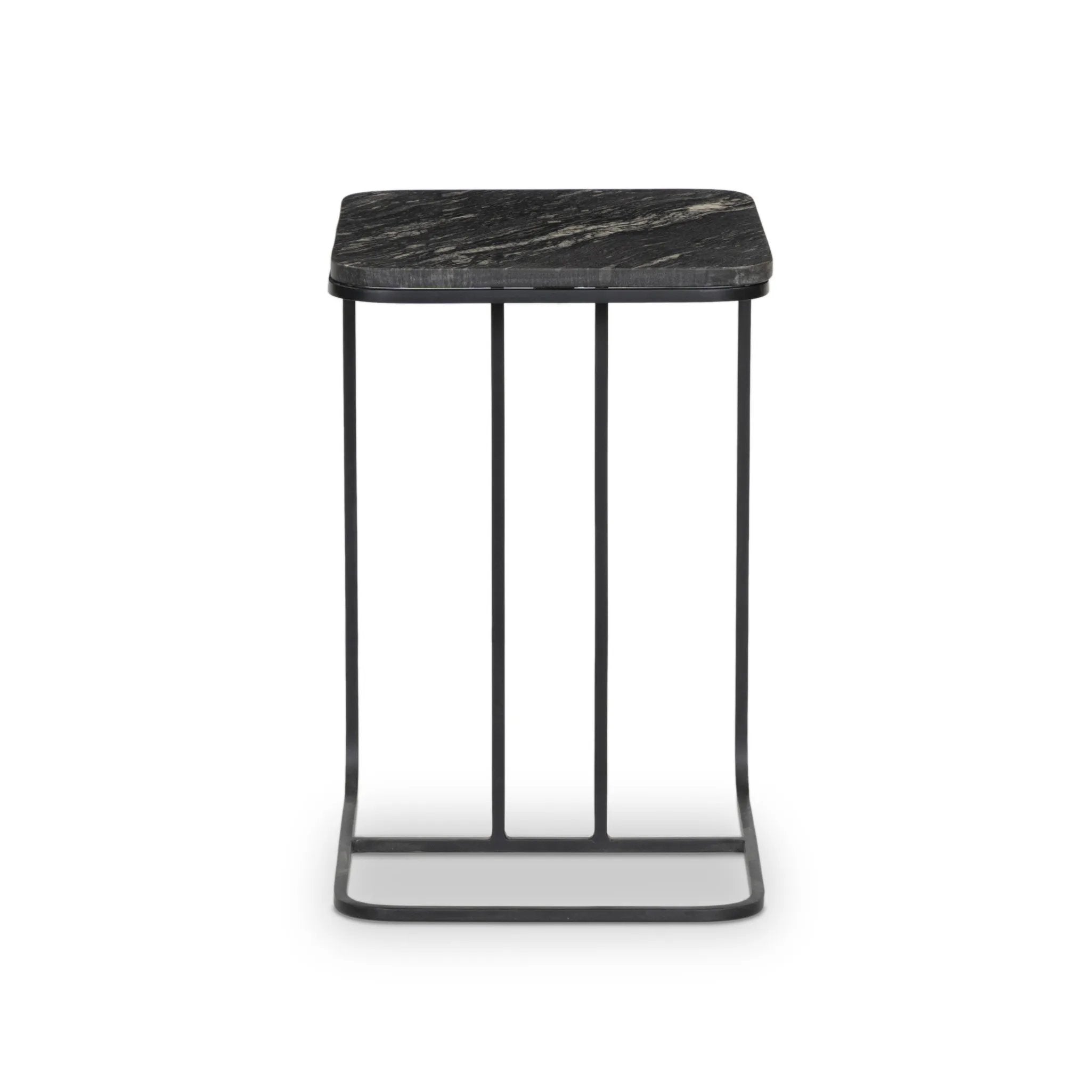 Add a pop of marble in a classic, matte black. Complemented by a monochromatic C-table base slides perfectly over a sofa, adding an easy surface Amethyst Home provides interior design, new home construction design consulting, vintage area rugs, and lighting in the Seattle metro area.
