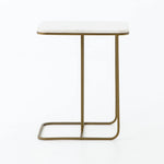 Featuring Adalley Polished White Marble C Table by Four Hands at Amethyst Home. Add a pop of marble in a classic, polished white. The matte brass C-table base slides perfectly over a sofa, adding an easy surface.Overall Dimensions: 15.00"w x 19.00"d x 23.00"hWeight : 31.42 lbsMaterials: Solid Marble, Iron. Amethyst Home provides interior design, new home construction design consulting, vintage area rugs, and lighting in the Kansas City metro area.