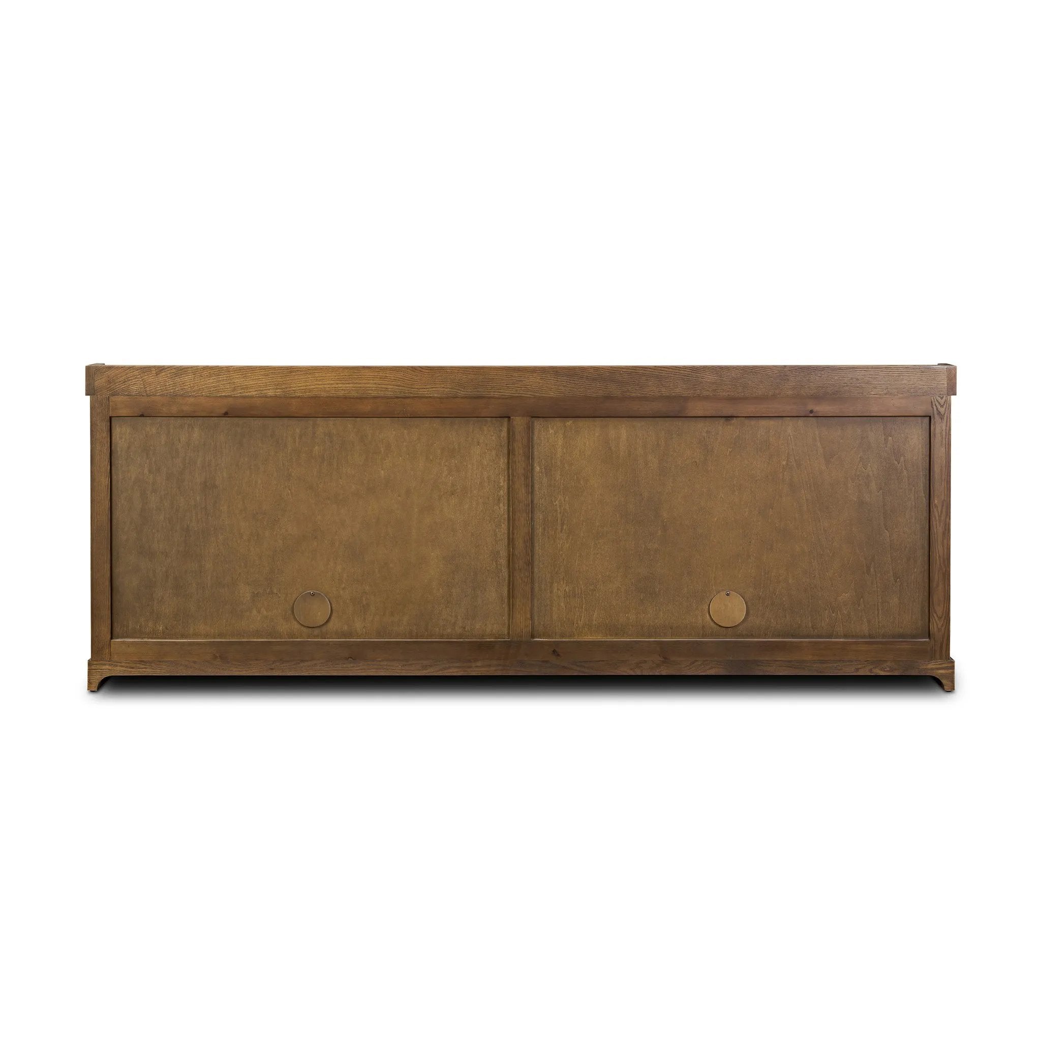 The classic sideboard takes new shape with a unique gallery design on top. Doors are fixed with a functional lock. Aged bronze hardware complements a weathered washed oak finish Amethyst Home provides interior design, new home construction design consulting, vintage area rugs, and lighting in the Calabasas metro area.