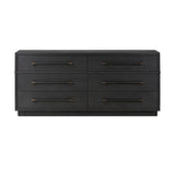 Featuring Adolfo Modern Black Ash 6 Drawer Dresser by Four Hands at Amethyst Home. Beautifully minimalist. A six-drawer dresser made from black-finished ash  features long, linear bronzed hardware for a smooth, clean look.Overall Dimensions: 72.00"w x 21.50"d x 32.25"hWeight : 306.44 lbsMaterials: Ash Veneer, Solid Ash. Amethyst Home provides interior design, new home construction design consulting, vintage area rugs, and lighting in the Boston metro area.