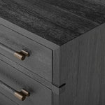 Beautifully minimalist. A three-drawer dresser made from black-finished ash  features long, linear bronzed hardware for a smooth, clean look Amethyst Home provides interior design, new home construction design consulting, vintage area rugs, and lighting in the Monterey metro area.