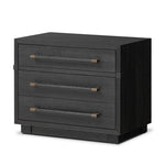 Beautifully minimalist. A three-drawer dresser made from black-finished ash  features long, linear bronzed hardware for a smooth, clean look Amethyst Home provides interior design, new home construction design consulting, vintage area rugs, and lighting in the Salt Lake City metro area.