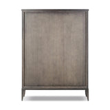 Baroque-period detailing gives this oak cabinet its  classic look. Made from black oak with a metal base and ring pulls, as well as cabriole-like legs to soften the lines Amethyst Home provides interior design, new home construction design consulting, vintage area rugs, and lighting in the Laguna Beach metro area.