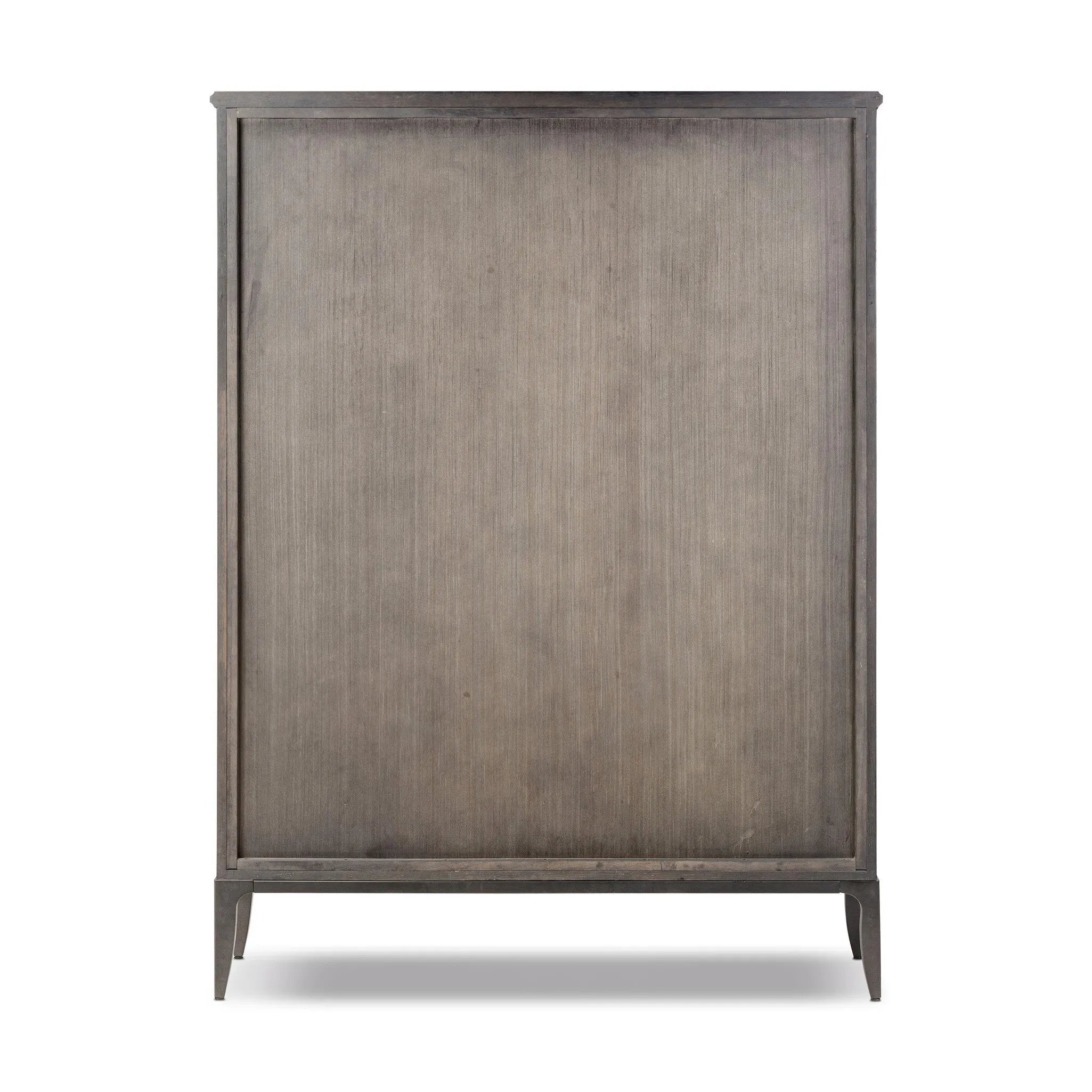 Baroque-period detailing gives this oak cabinet its  classic look. Made from black oak with a metal base and ring pulls, as well as cabriole-like legs to soften the lines Amethyst Home provides interior design, new home construction design consulting, vintage area rugs, and lighting in the Laguna Beach metro area.