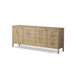 An aged finish plays up oak's natural wood grain, while grid-like patterned doors bring dimension to clean lines. Interior shelving awaits storage of serveware, table linens and more Amethyst Home provides interior design, new home construction design consulting, vintage area rugs, and lighting in the Nashville metro area.