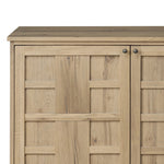 An aged finish plays up oak's natural wood grain, while grid-like patterned doors bring dimension to clean lines. Interior shelving awaits storage of serveware, table linens and more Amethyst Home provides interior design, new home construction design consulting, vintage area rugs, and lighting in the Tampa metro area.