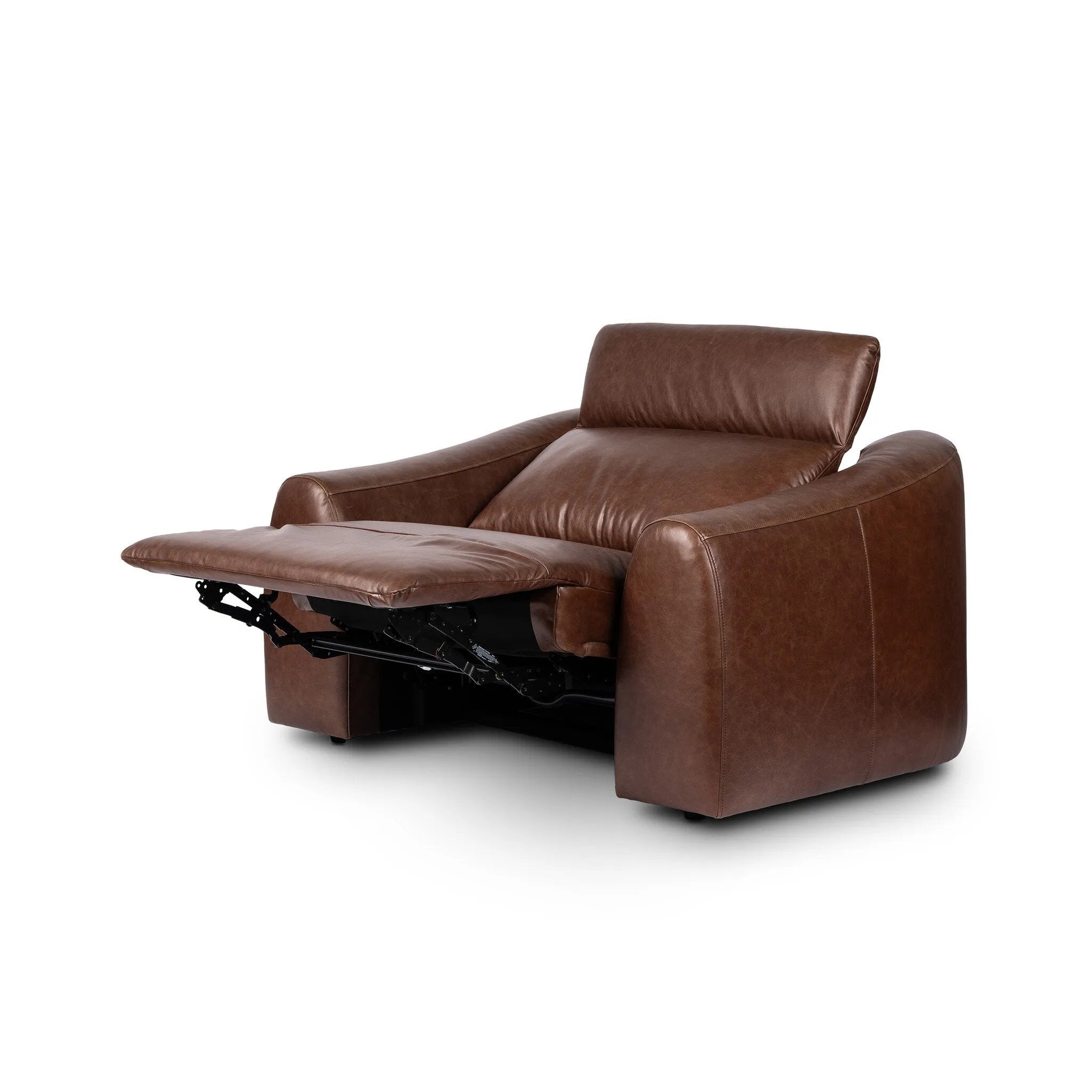Introducing an Italian-inspired modern recliner chair. Sectional features waterfall seating, curved arms, adjustable headrests, articulating footrests and rounded back corners. The concealed power motion adjusts comfort level. There is a six-motor maximum per power outlet. Each motor comes with a two-year warranty. Amethyst Home provides interior design, new home construction design consulting, vintage area rugs, and lighting in the Monterey metro area.