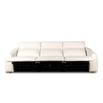 Introducing an Italian-inspired modern sectional with a suite of seating that reclines. Each seat has its very own reclining mechanism so that everyone can sit back and relax. Sectional features waterfall seating, curved arms, adjustable headrests, articulating footrests and rounded back corners. The concealed power motion adjusts comfort level. Amethyst Home provides interior design, new home construction design consulting, vintage area rugs, and lighting in the Austin metro area.