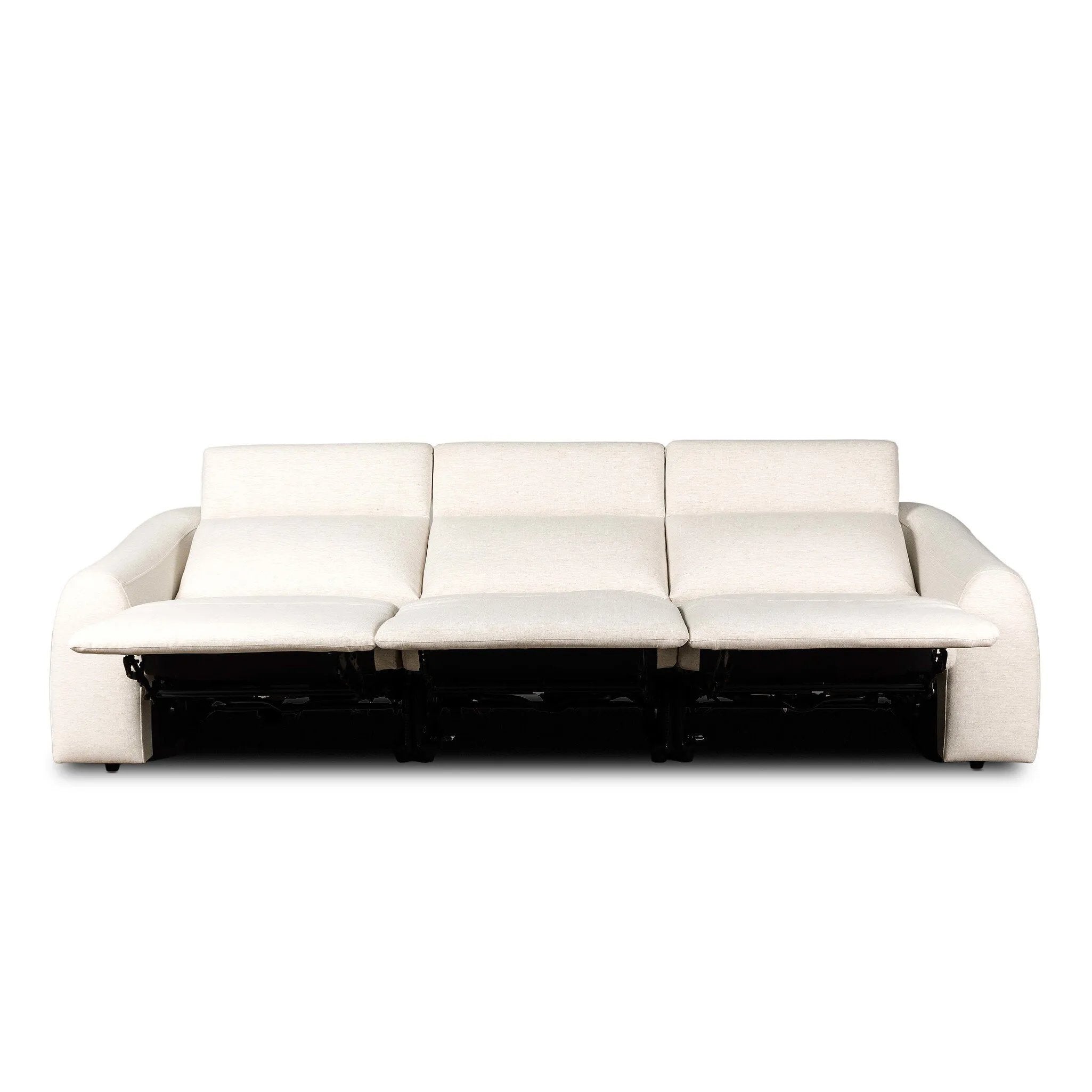 Introducing an Italian-inspired modern sectional with a suite of seating that reclines. Each seat has its very own reclining mechanism so that everyone can sit back and relax. Sectional features waterfall seating, curved arms, adjustable headrests, articulating footrests and rounded back corners. The concealed power motion adjusts comfort level. Amethyst Home provides interior design, new home construction design consulting, vintage area rugs, and lighting in the Austin metro area.