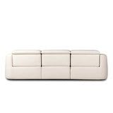 Introducing an Italian-inspired modern sectional with a suite of seating that reclines. Each seat has its very own reclining mechanism so that everyone can sit back and relax. Sectional features waterfall seating, curved arms, adjustable headrests, articulating footrests and rounded back corners. The concealed power motion adjusts comfort level. Amethyst Home provides interior design, new home construction design consulting, vintage area rugs, and lighting in the Calabasas metro area.
