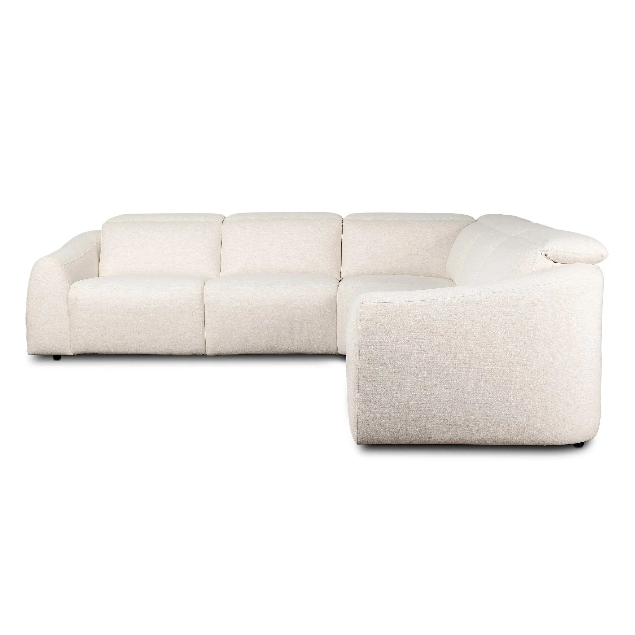 Introducing an Italian-inspired modern sectional with a suite of seating that reclines. Just about every seat on the sofa has its very own reclining mechanism so that everyone can sit back and relax. Sectional features waterfall seating, curved arms, adjustable headrests, articulating footrests and rounded back corners. Amethyst Home provides interior design, new home construction design consulting, vintage area rugs, and lighting in the Washington metro area.