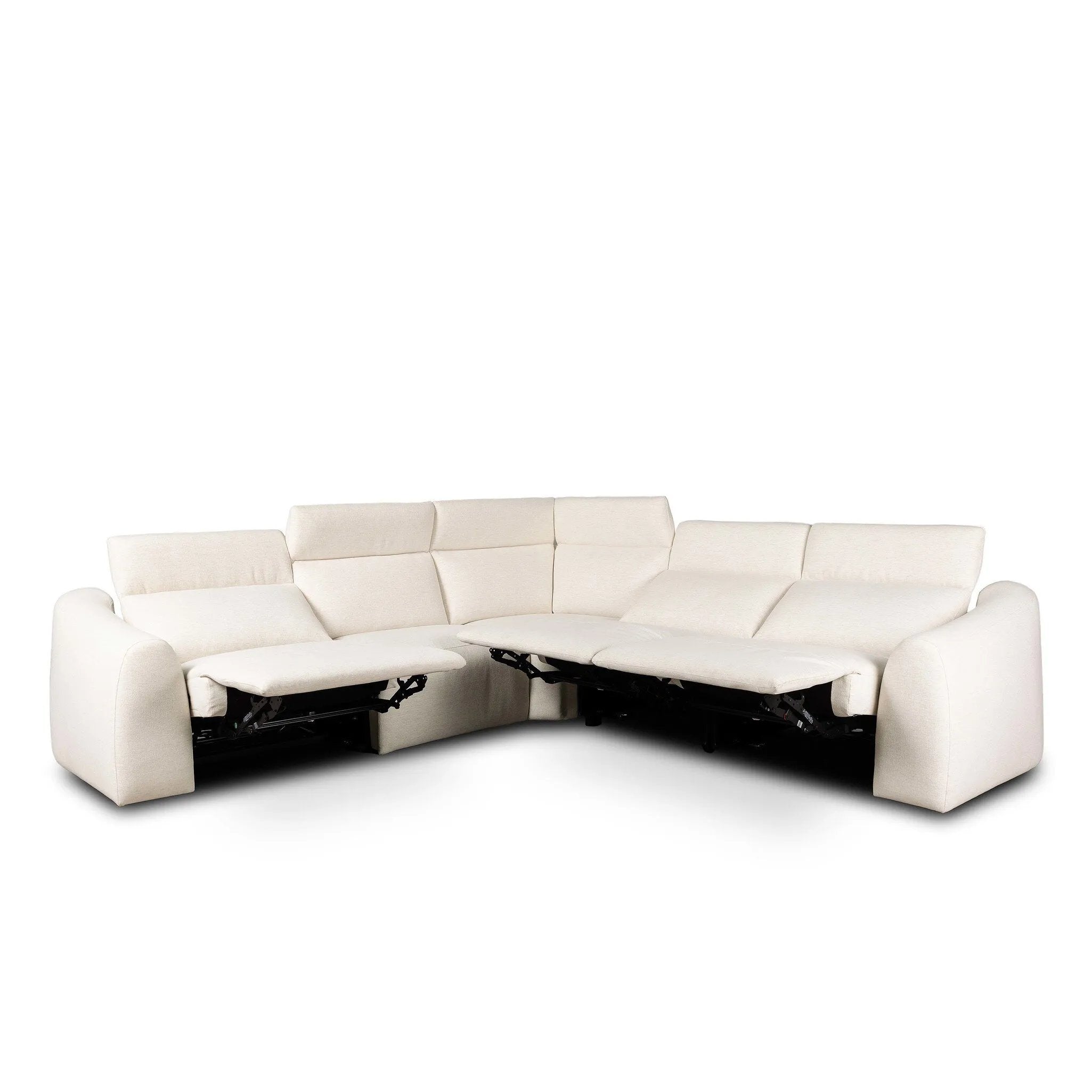 Introducing an Italian-inspired modern sectional with a suite of seating that reclines. Just about every seat on the sofa has its very own reclining mechanism so that everyone can sit back and relax. Sectional features waterfall seating, curved arms, adjustable headrests, articulating footrests and rounded back corners. Amethyst Home provides interior design, new home construction design consulting, vintage area rugs, and lighting in the Winter Garden metro area.