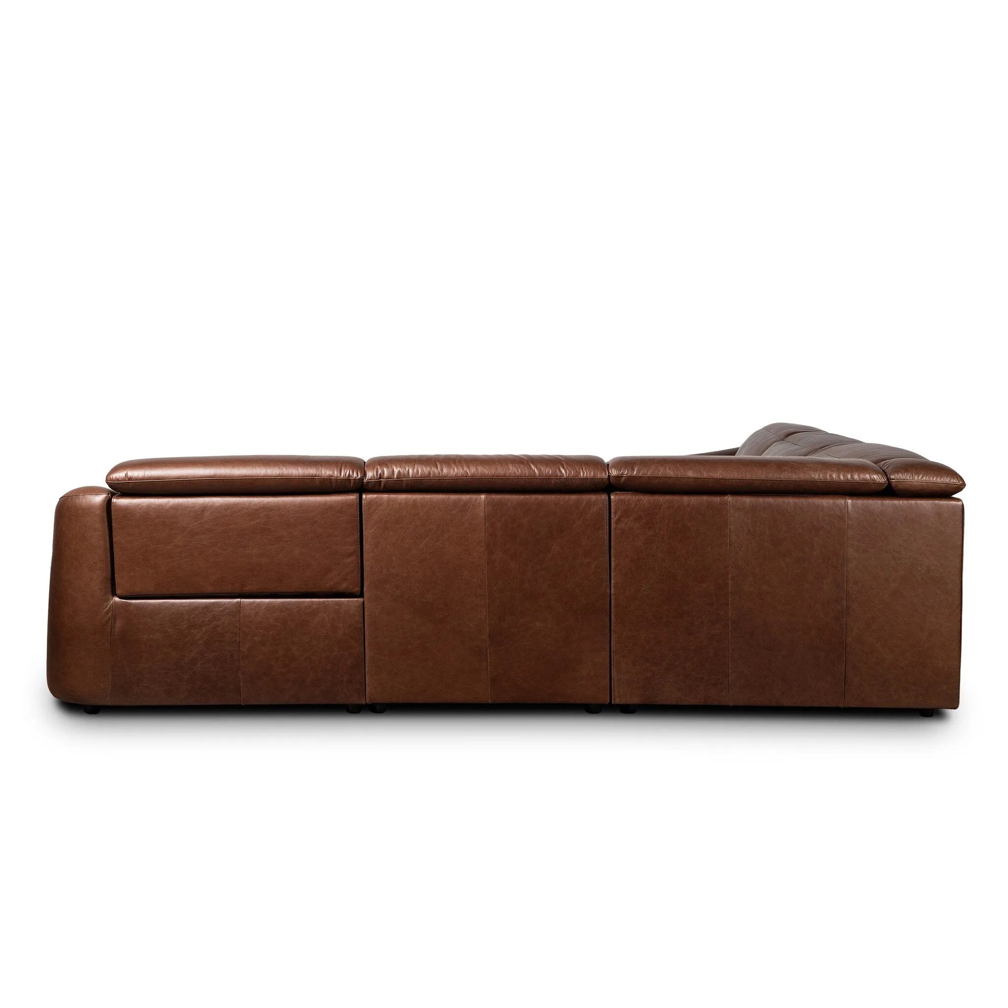 Introducing an Italian-inspired modern sectional with a suite of seating that reclines. Just about every seat on the sofa has its very own reclining mechanism so that everyone can sit back and relax. Sectional features waterfall seating, curved arms, adjustable headrests, articulating footrests and rounded back corners. Amethyst Home provides interior design, new home construction design consulting, vintage area rugs, and lighting in the Des Moines metro area.
