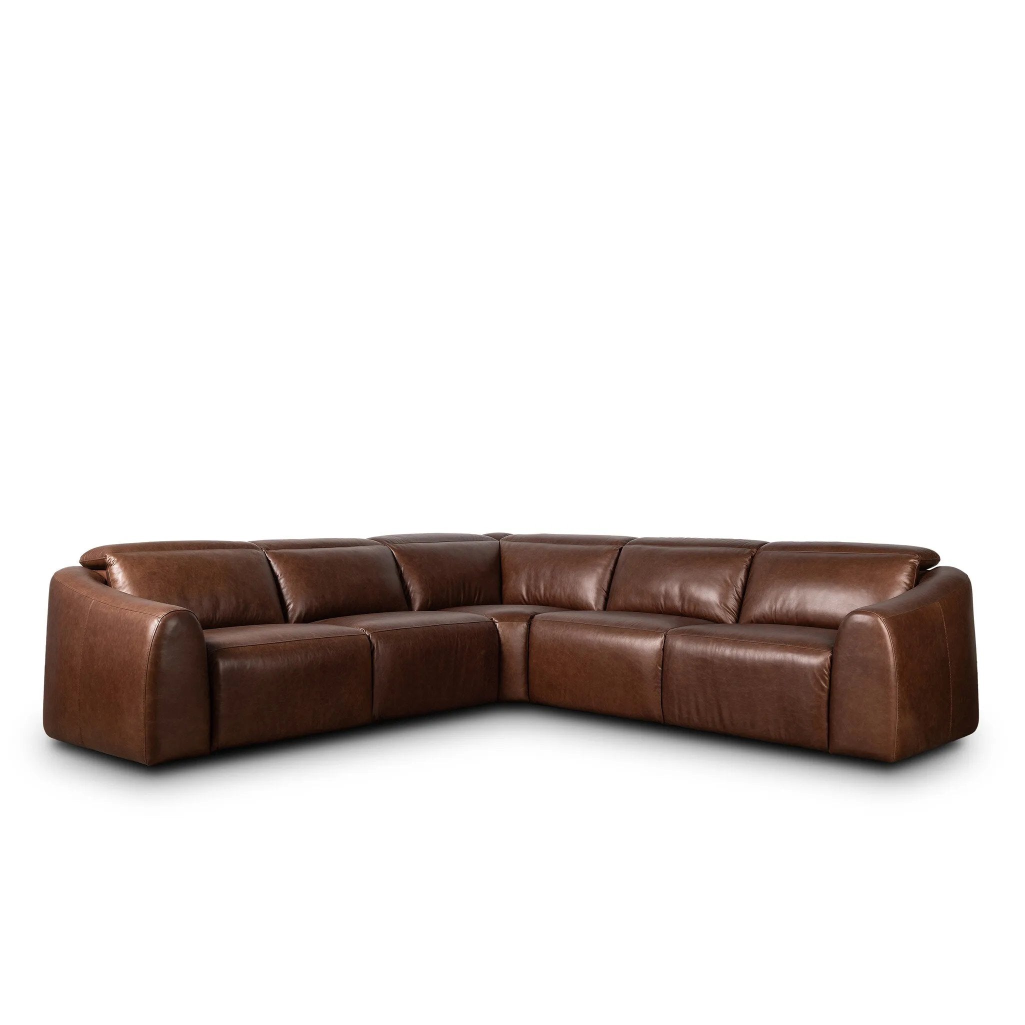 Introducing an Italian-inspired modern sectional with a suite of seating that reclines. Just about every seat on the sofa has its very own reclining mechanism so that everyone can sit back and relax. Sectional features waterfall seating, curved arms, adjustable headrests, articulating footrests and rounded back corners. Amethyst Home provides interior design, new home construction design consulting, vintage area rugs, and lighting in the San Diego metro area.
