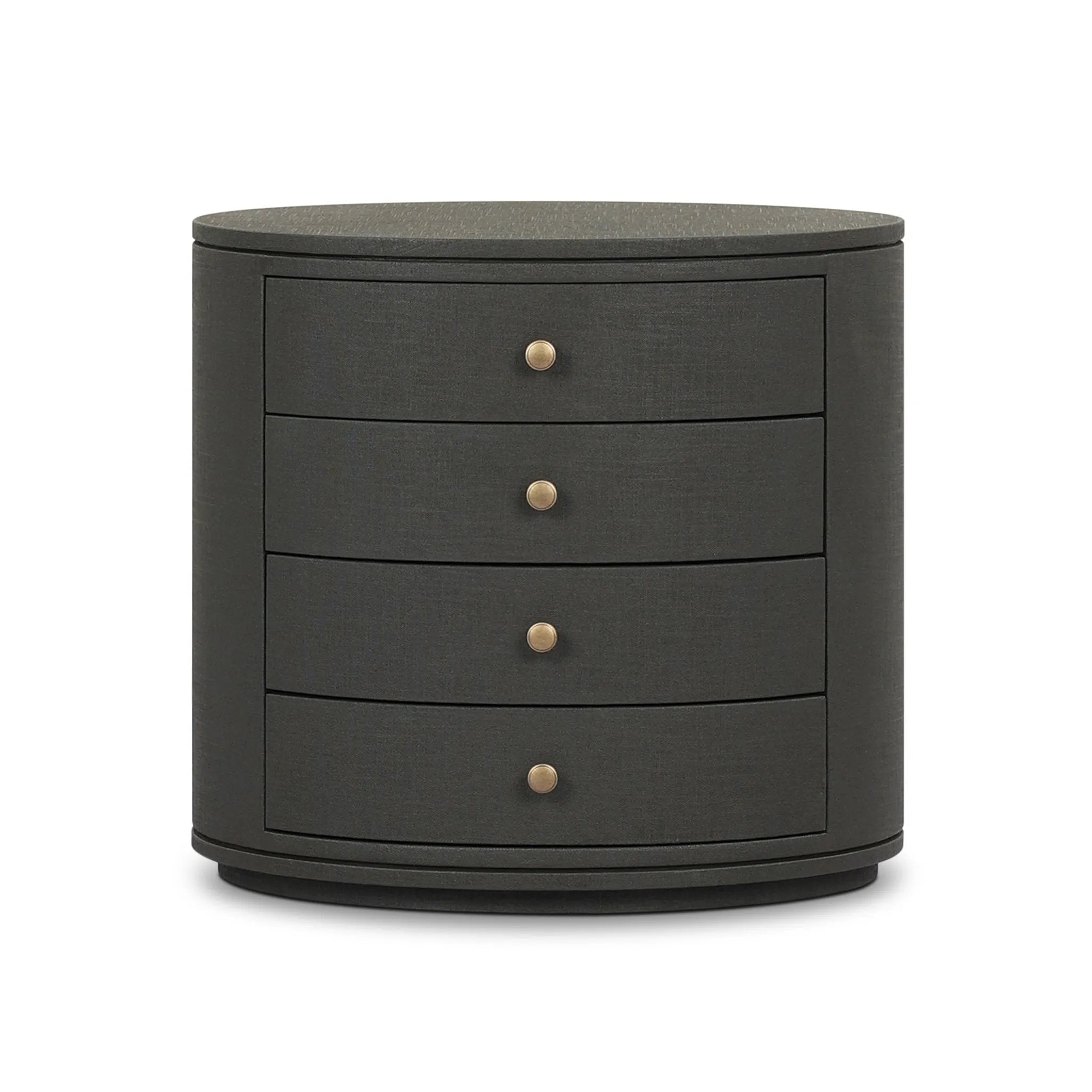 Featuring Amelia Dark Green Lacquered Linen Oval Nightstand by Four Hands at Amethyst Home. Overall Dimensions: 26.00"w x 20.00"d x 24.00"hWeight : 87.08 lbsMaterials: Painted Linen. Amethyst Home provides interior design, new home construction design consulting, vintage area rugs, and lighting in the Park City metro area.