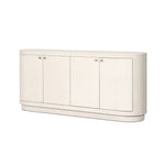 Uniquely made from ivory-painted linen, a beautifully curved sideboard gives shape to generous storage for dinnerware, linens and more Amethyst Home provides interior design, new home construction design consulting, vintage area rugs, and lighting in the Austin metro area.