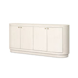 Uniquely made from ivory-painted linen, a beautifully curved sideboard gives shape to generous storage for dinnerware, linens and more Amethyst Home provides interior design, new home construction design consulting, vintage area rugs, and lighting in the Austin metro area.