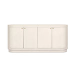 Uniquely made from ivory-painted linen, a beautifully curved sideboard gives shape to generous storage for dinnerware, linens and more Amethyst Home provides interior design, new home construction design consulting, vintage area rugs, and lighting in the Des Moines metro area.