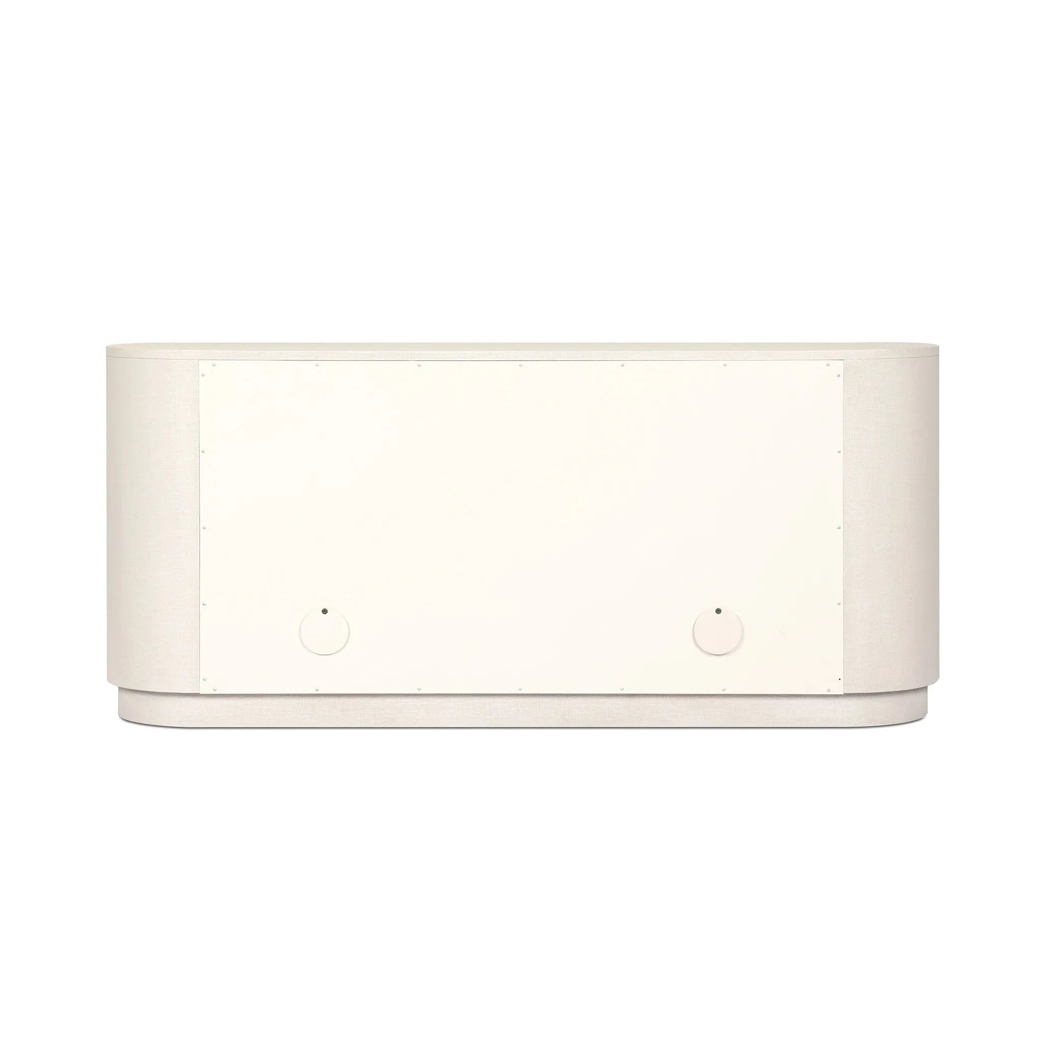 Uniquely made from ivory-painted linen, a beautifully curved sideboard gives shape to generous storage for dinnerware, linens and more Amethyst Home provides interior design, new home construction design consulting, vintage area rugs, and lighting in the Winter Garden metro area.