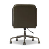 This armless desk chair adds a clean, sleek touch to any workspace. Dark olive top-grain leather paired with a gunmetal 360-degree swivel base and accents allows the simple piece to stand out.As fans of modern style at Amethyst, we love the designer inspired Amos Armless Desk Chair - Dulane Moss. Amethyst Home provides interior design, new home construction design consulting, vintage area rugs, and lighting in the Portland metro area.