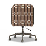 This bold desk chair features a playfully patterned fabric inspired by vintage Swedish textiles that brings any workspace to life. A gunmetal swivel base adds a touch of shine.As lovers of luxe style at Amethyst, we love the optimistic inspired Amos Armless Desk Chair - Sandhill Cocoa. Amethyst Home provides interior design, new home construction design consulting, vintage area rugs, and lighting in the Boston metro area.