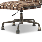 This bold desk chair features a playfully patterned fabric inspired by vintage Swedish textiles that brings any workspace to life. A gunmetal swivel base adds a touch of shine.As lovers of luxe style at Amethyst, we love the optimistic inspired Amos Armless Desk Chair - Sandhill Cocoa. Amethyst Home provides interior design, new home construction design consulting, vintage area rugs, and lighting in the Los Angeles metro area.
