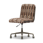This bold desk chair features a playfully patterned fabric inspired by vintage Swedish textiles that brings any workspace to life. A gunmetal swivel base adds a touch of shine.As lovers of luxe style at Amethyst, we love the optimistic inspired Amos Armless Desk Chair - Sandhill Cocoa. Amethyst Home provides interior design, new home construction design consulting, vintage area rugs, and lighting in the Omaha metro area.