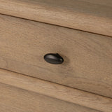 Crafted from sandy solid oak in a waterfall silhouette, this storage-driven dresser adds a touch of contemporary simplicity to your bedroom. A bullnose edge and oval iron drawer pulls add variety.As enthusiasts of modern design at Amethyst, we love the designer inspired Analisa 9 Drawer Dresser - Sandy Oak. Amethyst Home provides interior design, new home construction design consulting, vintage area rugs, and lighting in the Salt Lake City metro area.