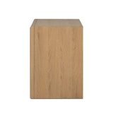 Crafted from sandy solid oak in a waterfall silhouette, this nightstand adds a touch of contemporary simplicity to the bedside. Stack your favorite books on a spacious bottom shelf. The piece’s bullnose edge and oval iron drawer pull add variety. Amethyst Home provides interior design, new home construction design consulting, vintage area rugs, and lighting in the Boston metro area.