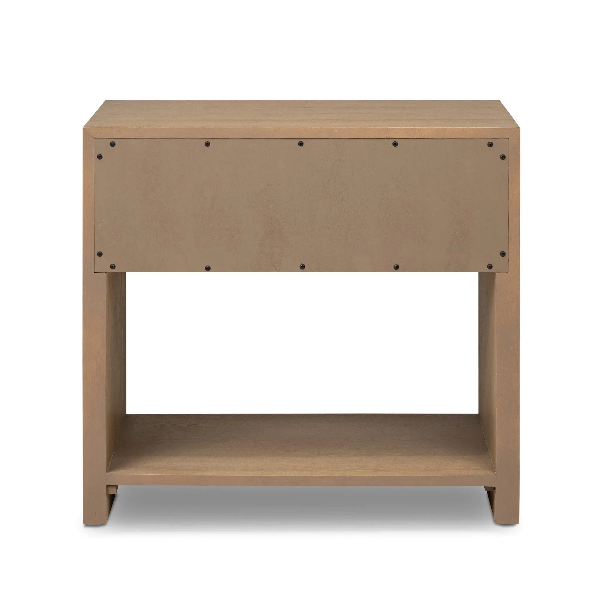 Crafted from sandy solid oak in a waterfall silhouette, this nightstand adds a touch of contemporary simplicity to the bedside. Stack your favorite books on a spacious bottom shelf. The piece’s bullnose edge and oval iron drawer pull add variety. Amethyst Home provides interior design, new home construction design consulting, vintage area rugs, and lighting in the Laguna Beach metro area.