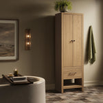Slim format bath storage designed for towels, toiletries and more. Pair with a bath vanity for extended storage or as a narrow cabinet in any space.As enthusiasts of wabi sabi design at Amethyst, we love the optimistic inspired Anthem Bath Storage - Satin Light Wash Oak - Satin Light Wash Oak Veneer. Amethyst Home provides interior design, new home construction design consulting, vintage area rugs, and lighting in the Seattle metro area.
