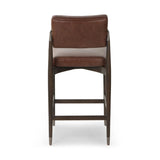 Featuring Anton Havana Brown  Bar + Counter Stool by Four Hands at Amethyst Home. Eighties inspiration gone modern. With iron-dipped caps, tapered legs of solid oak frame this counter stool's seat and back, upholstered in brown top-grain leather. Slim wood stretchers add an airy vibe.BarOverall Dimensions: 20.00"w x 23.75"d x 42.75"hWeight: 18.08 lbsCounterOver. Amethyst Home provides interior design, new home construction design consulting, vintage area rugs, and lighting in the Miami metro area.