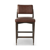 Featuring Anton Havana Brown  Bar + Counter Stool by Four Hands at Amethyst Home. Eighties inspiration gone modern. With iron-dipped caps, tapered legs of solid oak frame this counter stool's seat and back, upholstered in brown top-grain leather. Slim wood stretchers add an airy vibe.BarOverall Dimensions: 20.00"w x 23.75"d x 42.75"hWeight: 18.08 lbsCou. Amethyst Home provides interior design, new home construction design consulting, vintage area rugs, and lighting in the Winter Garden metro area.