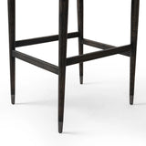 Featuring Anton Savile Flax Bar + Counter Stool by Four Hands at Amethyst Home. Eighties inspiration gone modern. With iron-dipped caps, tapered legs of solid oak frame this bar stool's seat and back, upholstered in light performance fabric. Slim wood stretchers add an airy vibe to this counter stool. Performance fabrics are specially created to withstand spil. Amethyst Home provides interior design, new home construction design consulting, vintage area rugs, and lighting in the Boston metro area.