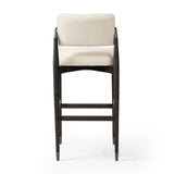 Featuring Anton Savile Flax Bar + Counter Stool by Four Hands at Amethyst Home. Eighties inspiration gone modern. With iron-dipped caps, tapered legs of solid oak frame this bar stool's seat and back, upholstered in light performance fabric. Slim wood stretchers add an airy vibe to this counter stool. Performance fabrics are specially created to withstand s. Amethyst Home provides interior design, new home construction design consulting, vintage area rugs, and lighting in the Calabasas metro area.