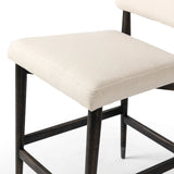 Featuring Anton Savile Flax Bar + Counter Stool by Four Hands at Amethyst Home. Eighties inspiration gone modern. With iron-dipped caps, tapered legs of solid oak frame this bar stool's seat and back, upholstered in light performance fabric. Slim wood stretchers add an airy vibe to this counter stool. Performance fabrics are specially created to withstand spill. Amethyst Home provides interior design, new home construction design consulting, vintage area rugs, and lighting in the Miami metro area.
