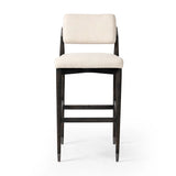 Featuring Anton Savile Flax Bar + Counter Stool by Four Hands at Amethyst Home. Eighties inspiration gone modern. With iron-dipped caps, tapered legs of solid oak frame this bar stool's seat and back, upholstered in light performance fabric. Slim wood stretchers add an airy vibe to this counter stool. Performance fabrics are specially created to withstand . Amethyst Home provides interior design, new home construction design consulting, vintage area rugs, and lighting in the Washington metro area.