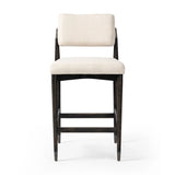 Featuring Anton Savile Flax Bar + Counter Stool by Four Hands at Amethyst Home. Eighties inspiration gone modern. With iron-dipped caps, tapered legs of solid oak frame this bar stool's seat and back, upholstered in light performance fabric. Slim wood stretchers add an airy vibe to this counter stool. Performance fabrics are specially created to withsta. Amethyst Home provides interior design, new home construction design consulting, vintage area rugs, and lighting in the Winter Garden metro area.