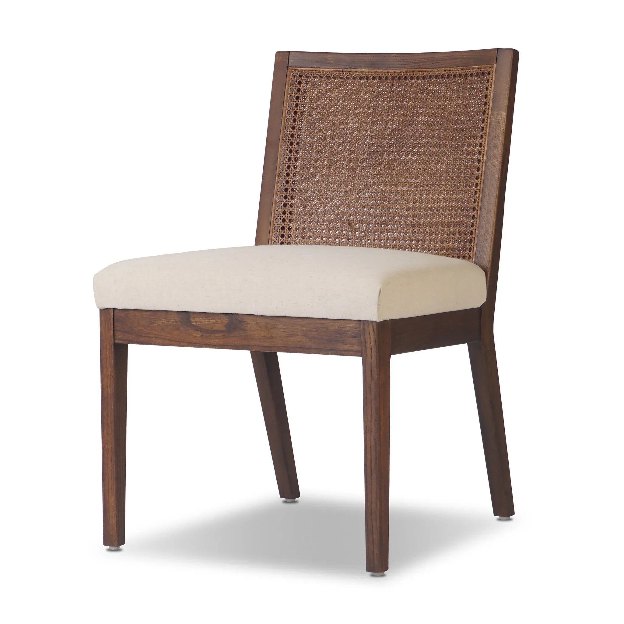 Featuring Antonia Savile Flax Cane Armless Dining Chair by Four Hands at Amethyst Home. Mixed materials refresh a retro style. Cane frames performance fabric seating with slight distressing, bringing more character to the seat. Performance fabrics are specially created to withstand spills, stains, high traffic and wear, ensuring long-term comfort and unmatch. Amethyst Home provides interior design, new home construction design consulting, vintage area rugs, and lighting in the Portland metro area.