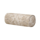 Elevate your bedroom styling with a linen-blend bolster pillow featuring a damask pattern Amethyst Home provides interior design, new home construction design consulting, vintage area rugs, and lighting in the Washington metro area.