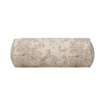 Elevate your bedroom styling with a linen-blend bolster pillow featuring a damask pattern Amethyst Home provides interior design, new home construction design consulting, vintage area rugs, and lighting in the Winter Garden metro area.