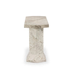 Monolithic and bold, this pedestal-style console table is constructed of precisely cut, creamy brown marble. Angular edges and cut corners bring smooth surface transitions for subtle visual and geometric intrigue Amethyst Home provides interior design, new home construction design consulting, vintage area rugs, and lighting in the Calabasas metro area.