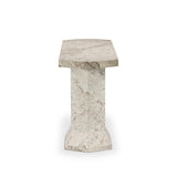 Monolithic and bold, this pedestal-style console table is constructed of precisely cut, creamy brown marble. Angular edges and cut corners bring smooth surface transitions for subtle visual and geometric intrigue Amethyst Home provides interior design, new home construction design consulting, vintage area rugs, and lighting in the Calabasas metro area.